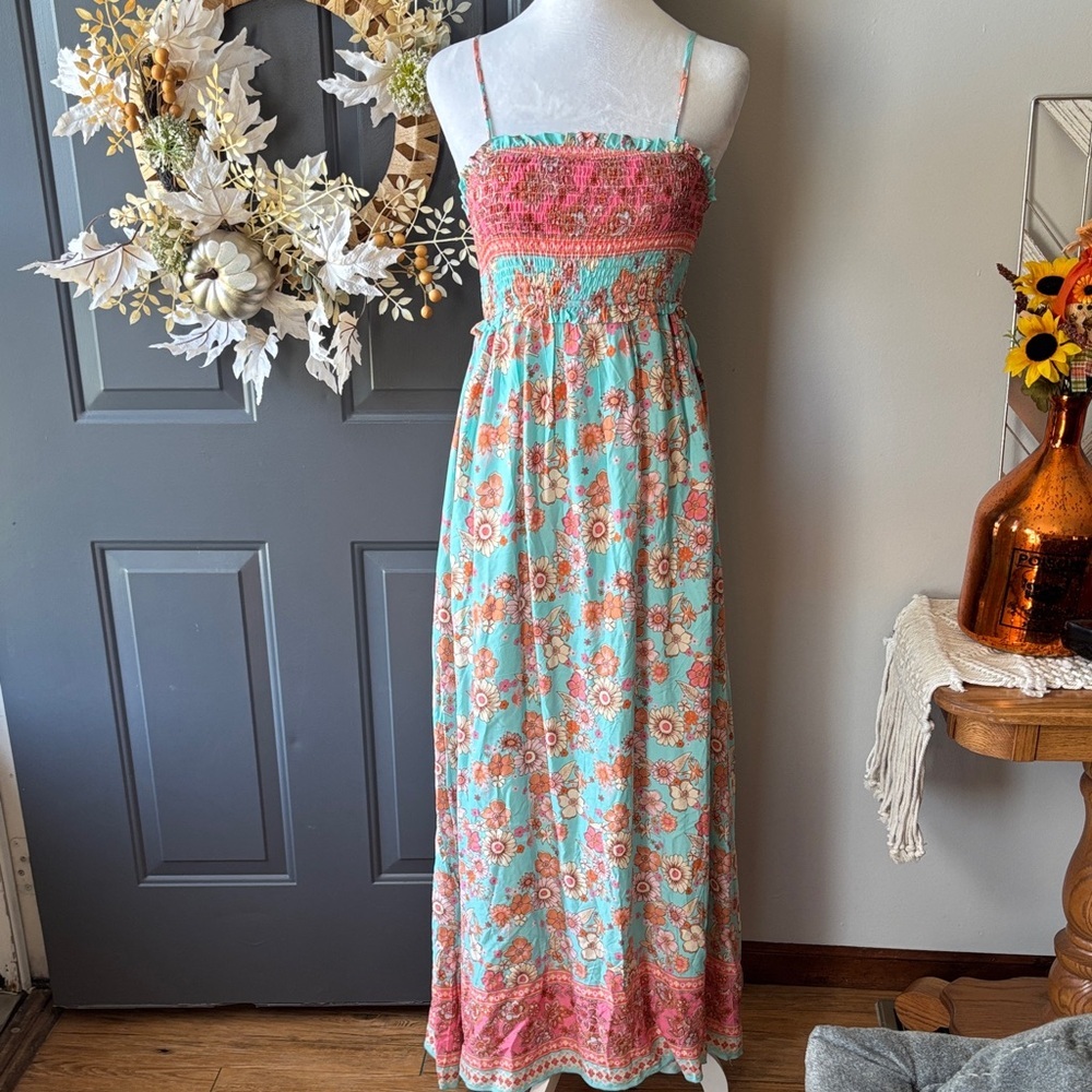 Floral Maxi Dress in Pink and Blue